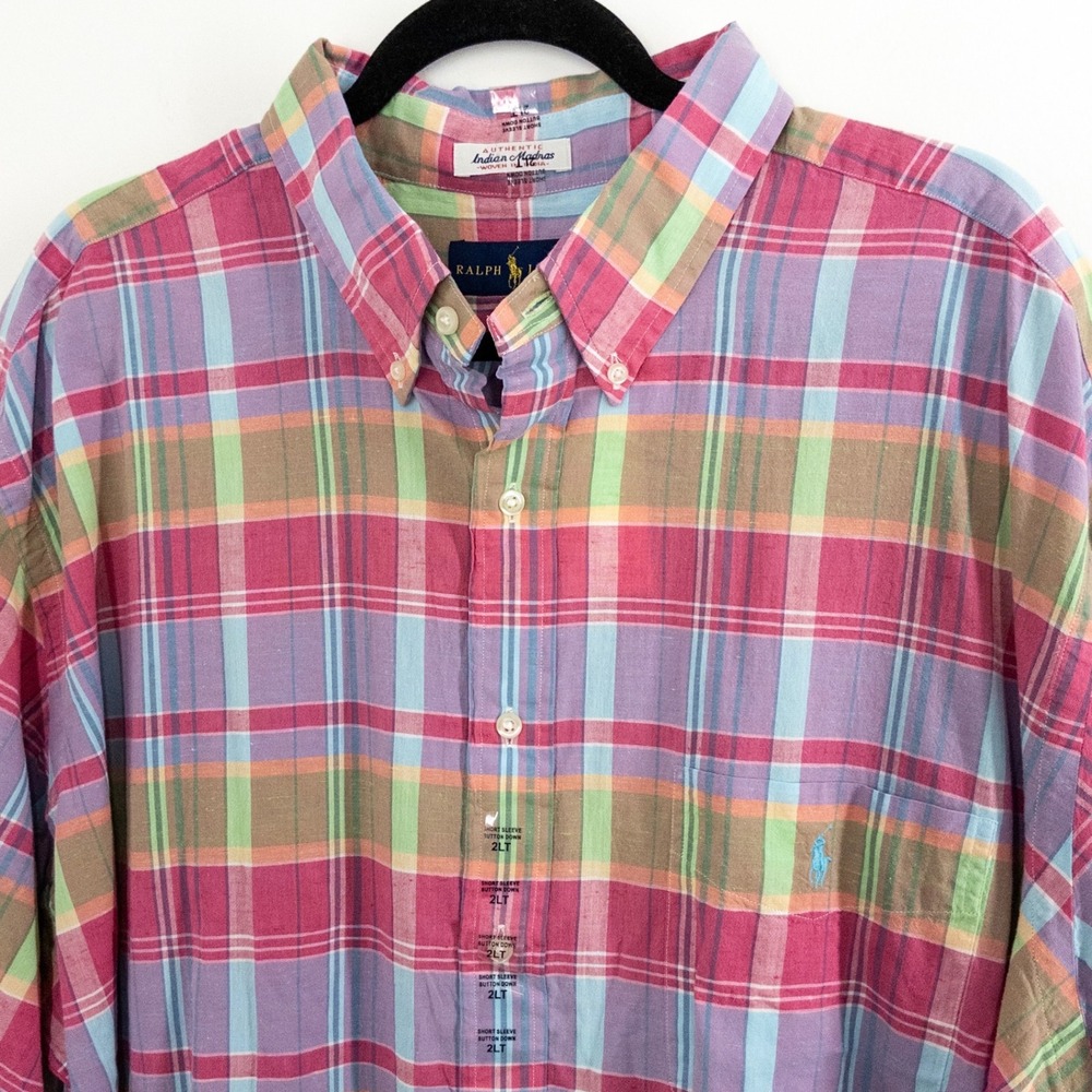 NEW Polo Ralph Lauren Men's 2XLT Indian Madras Plaid Button‎ Shirt Big Tall Pink